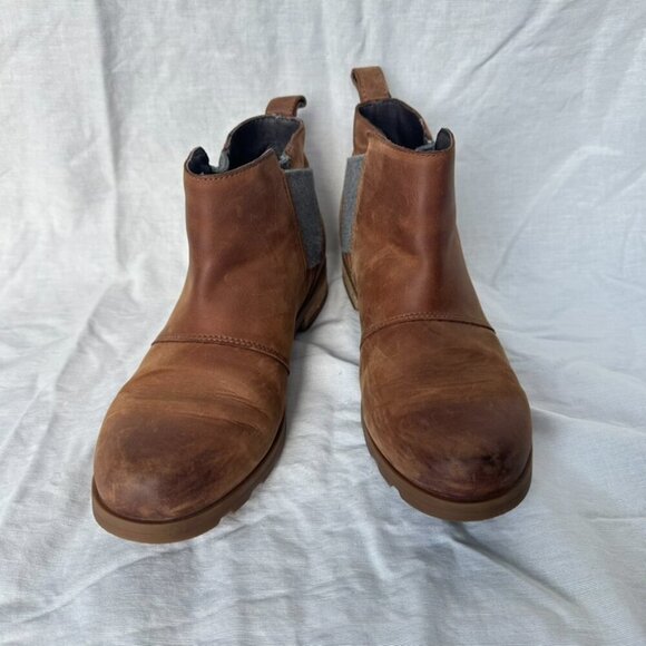 Sorel Emelie Chelsea Leather Boot Brown Leather Velvet Casual Winter Essential - Picture 3 of 8